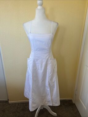 Free People White Square-Neck Midi Dress with Pockets
